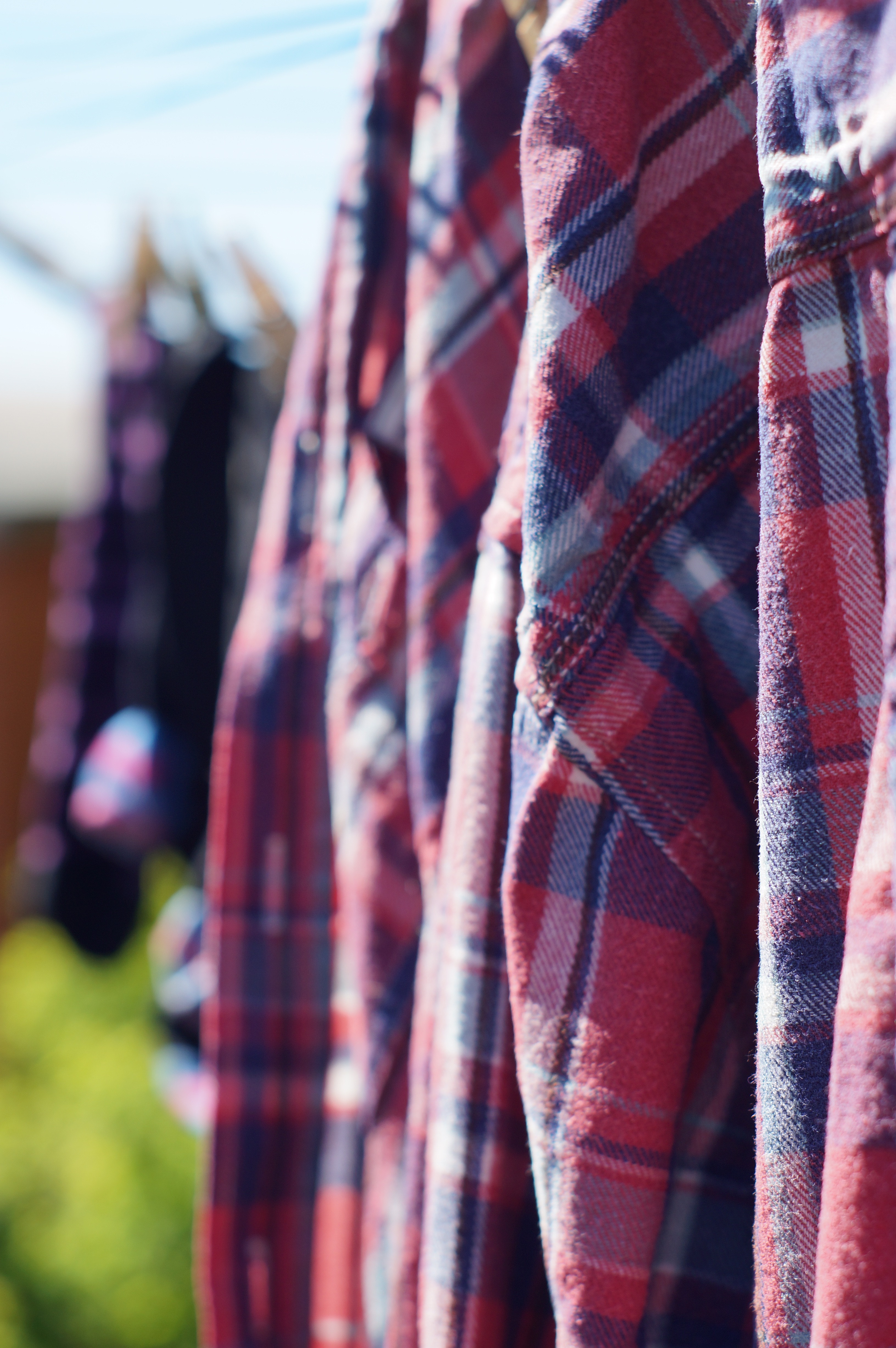 Checked, Drying, Washing Line, Shirt, multi colored, day