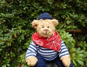 brown bear wearing stripe sweater plush toy thumbnail
