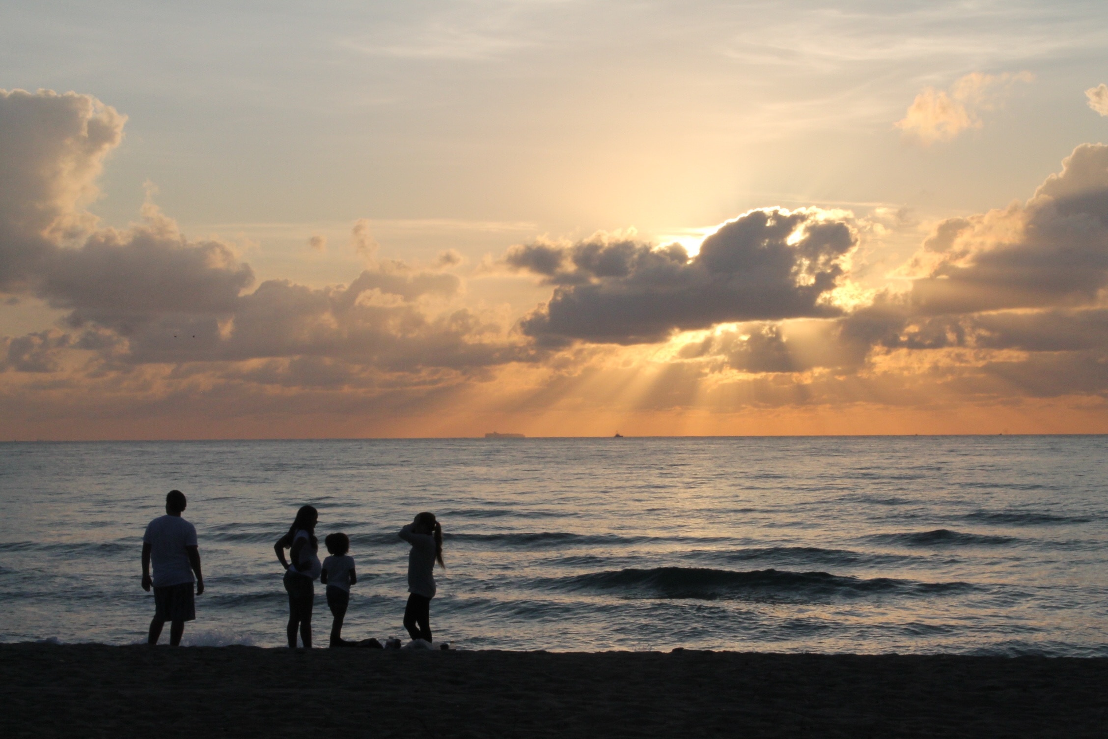 silhouette of 4 people near body seashore