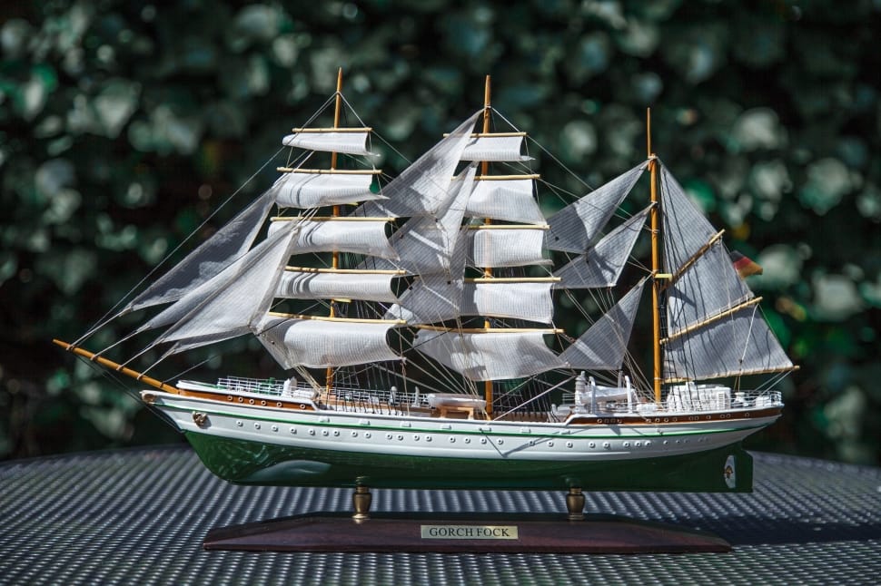 green and white sailboat scale model preview