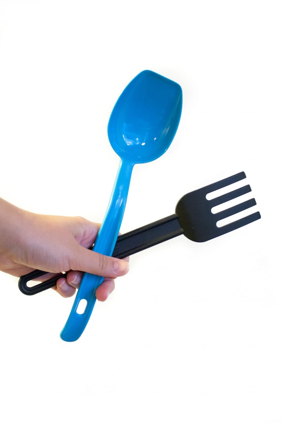 black plastic fork ladle and blue plastic ladle preview