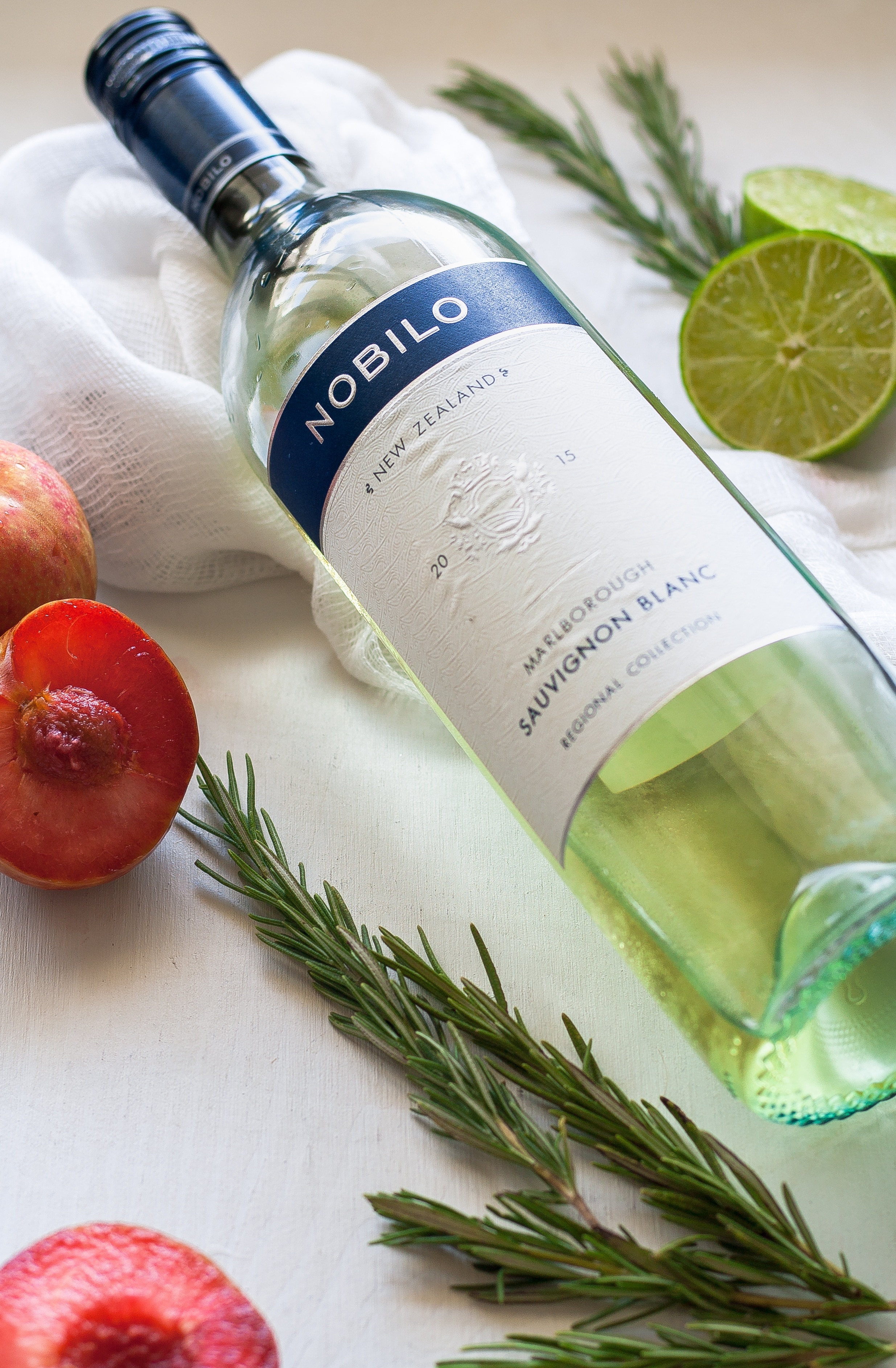closeup photo of nobilo new zealand bottle in white table