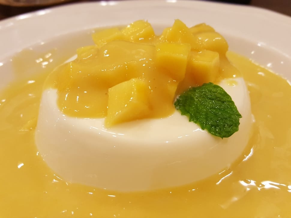 Sweet, Mango, Dessert, Panacotta, food and drink, mint leaf - culinary preview
