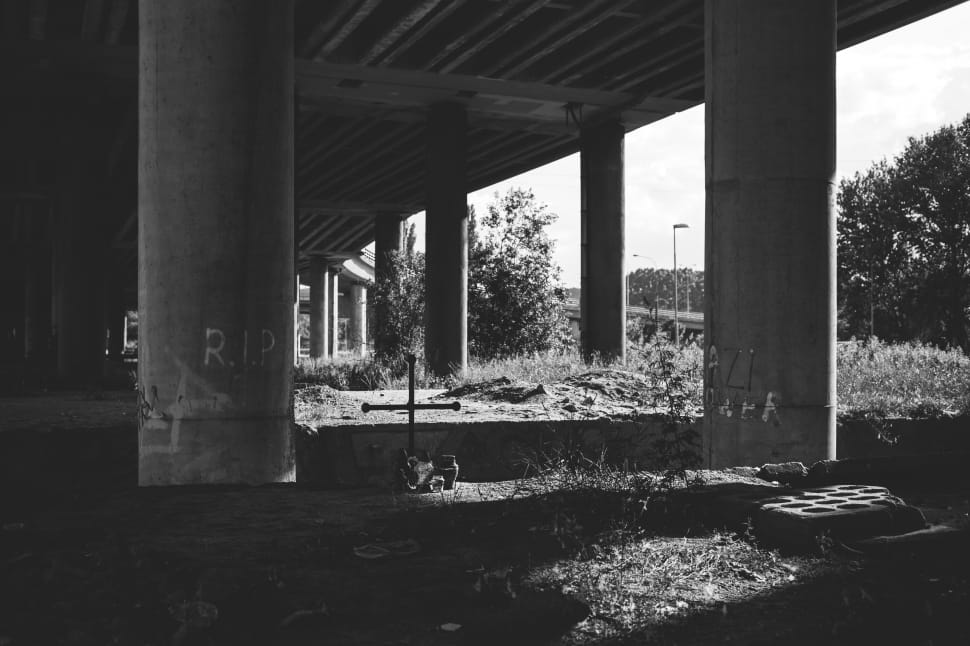 grayscale photo of pillars preview