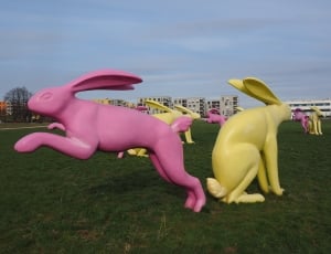 pink and yellow easter bunny village thumbnail