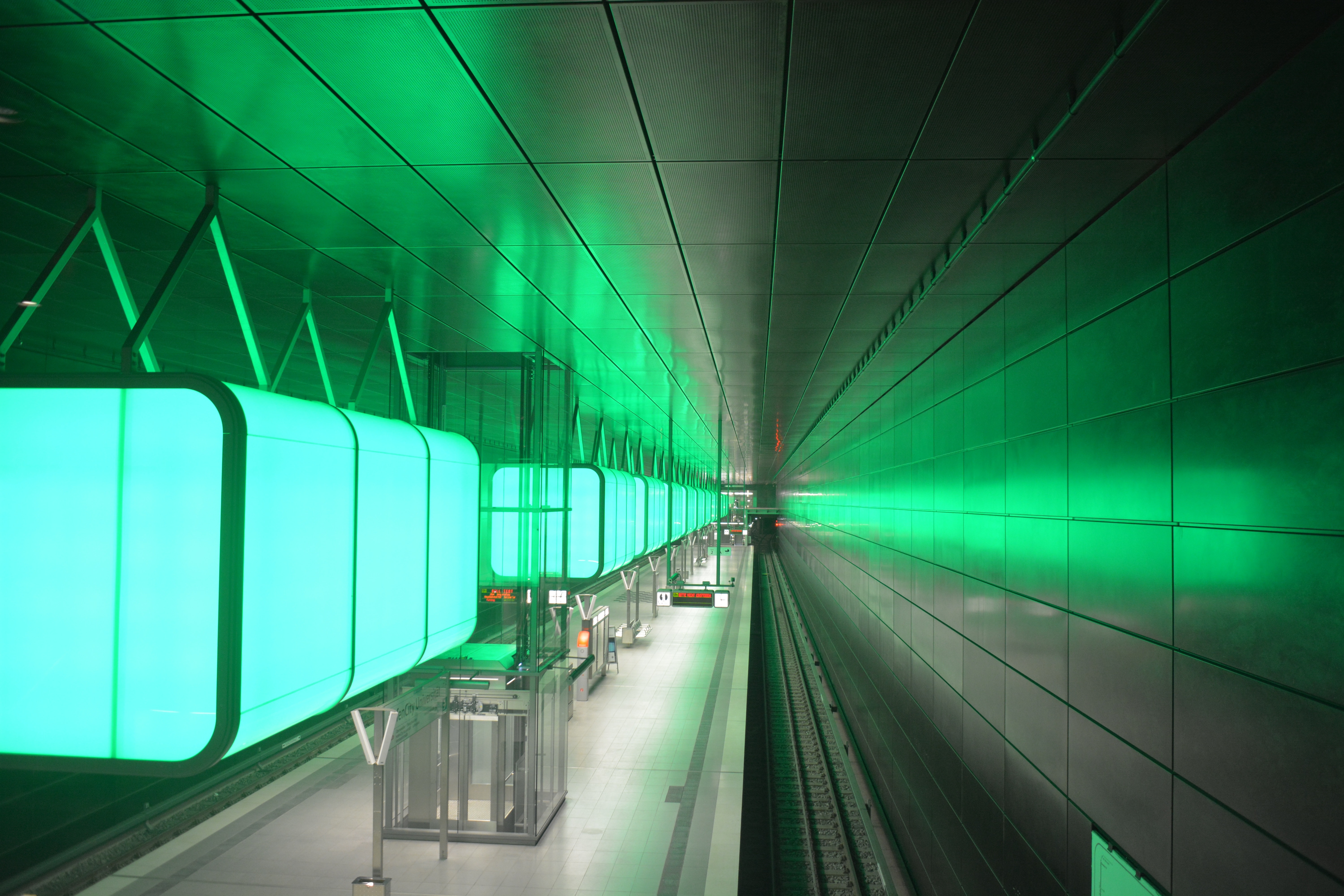 Hamburg, Architecture, Metro, U4, illuminated, lighting equipment