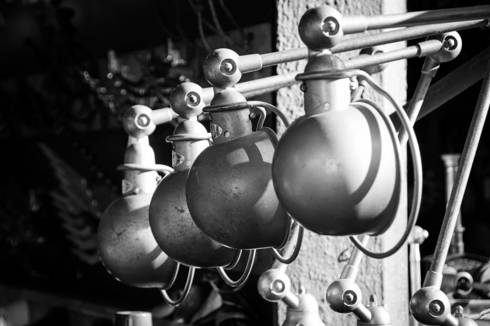 grayscale photography of metal equipment preview