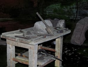 grey rock formation on grey wooden table thumbnail