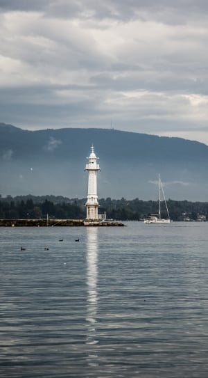 Water, Geneva, Lake, Port, Lighthouse, cloud - sky, sky thumbnail