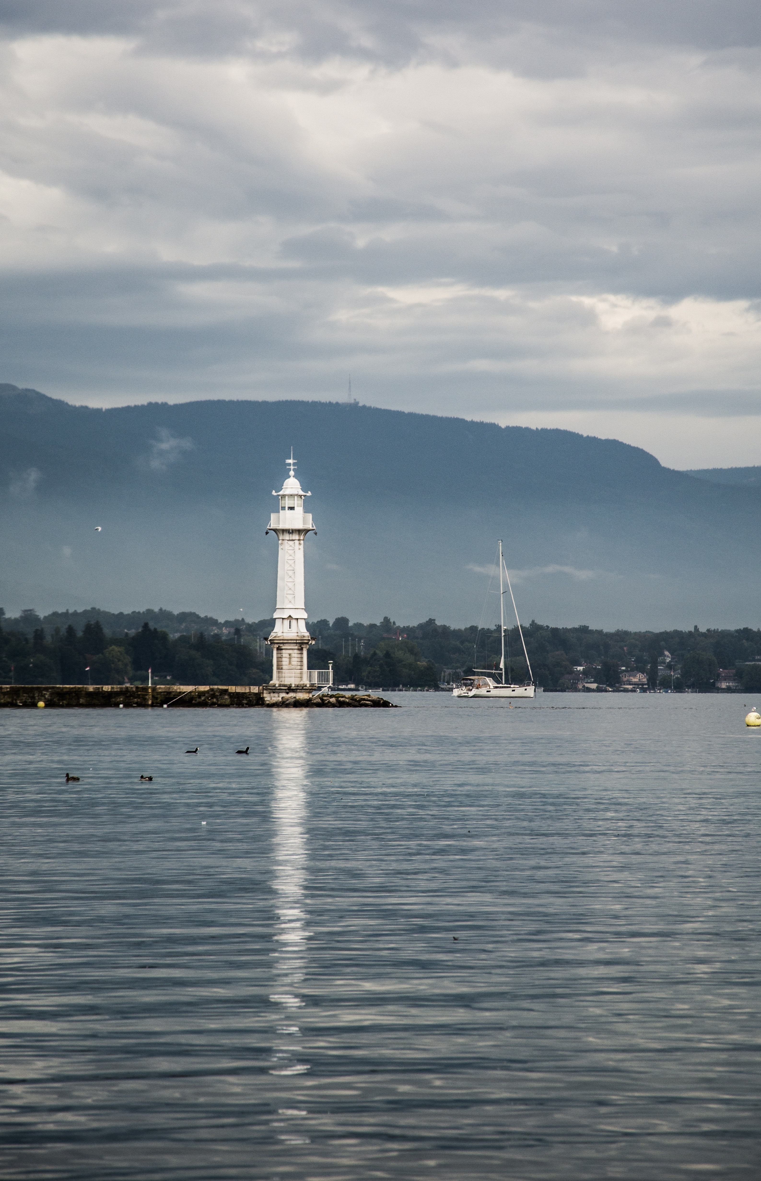 Water, Geneva, Lake, Port, Lighthouse, cloud - sky, sky