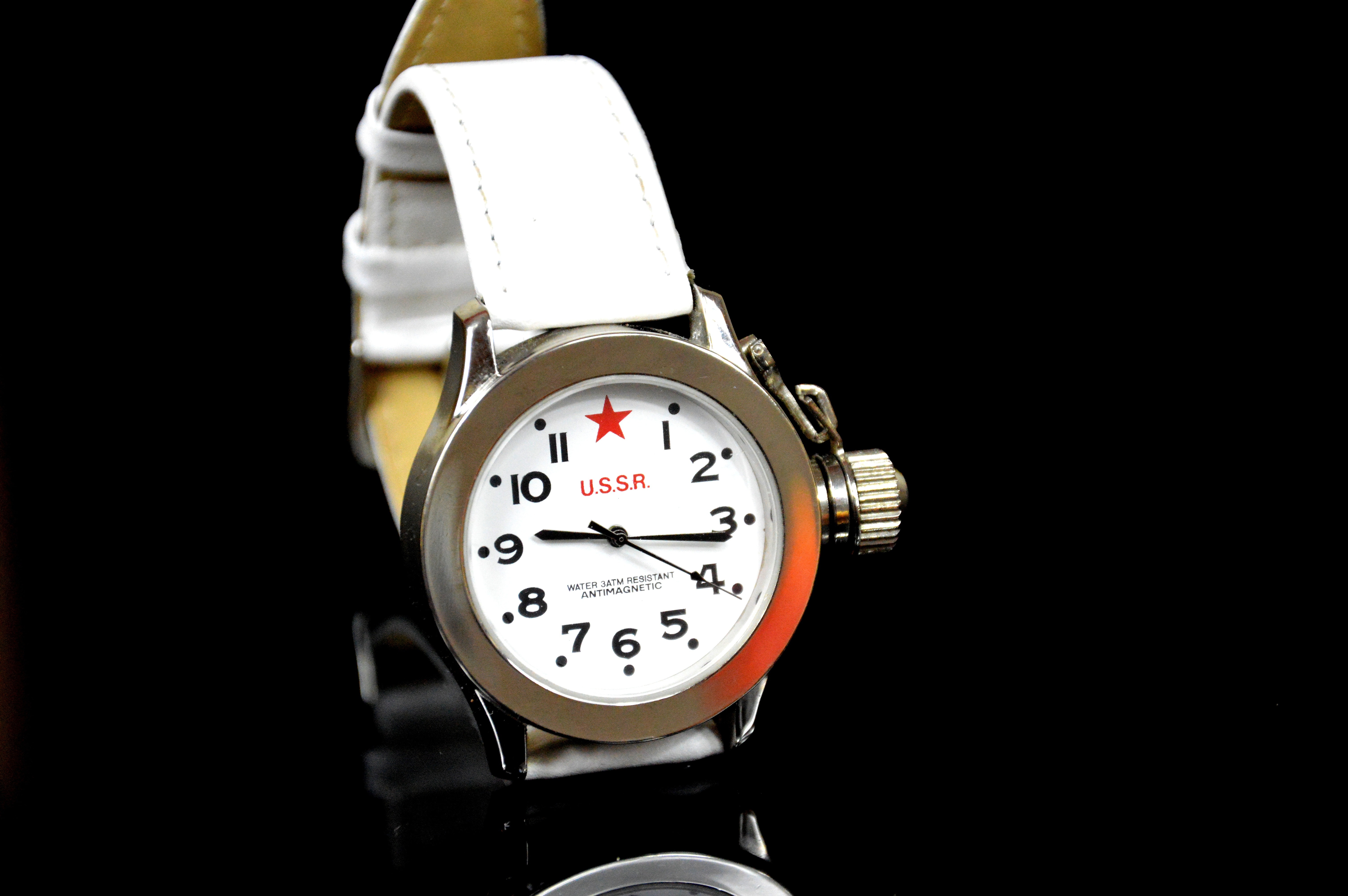 ussr white leather watch