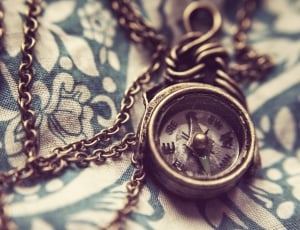 silver round navigation compass pendant necklace thumbnail