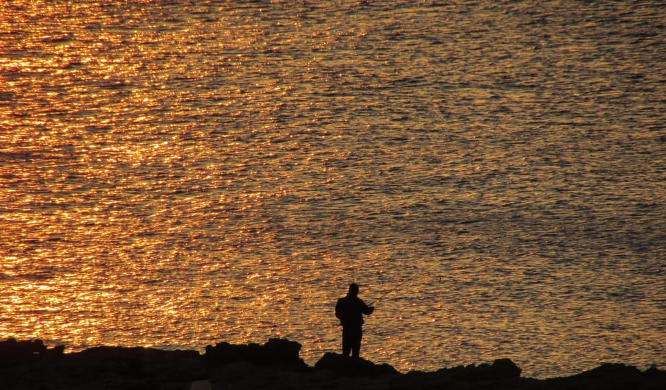 silhouette of man near body of water preview