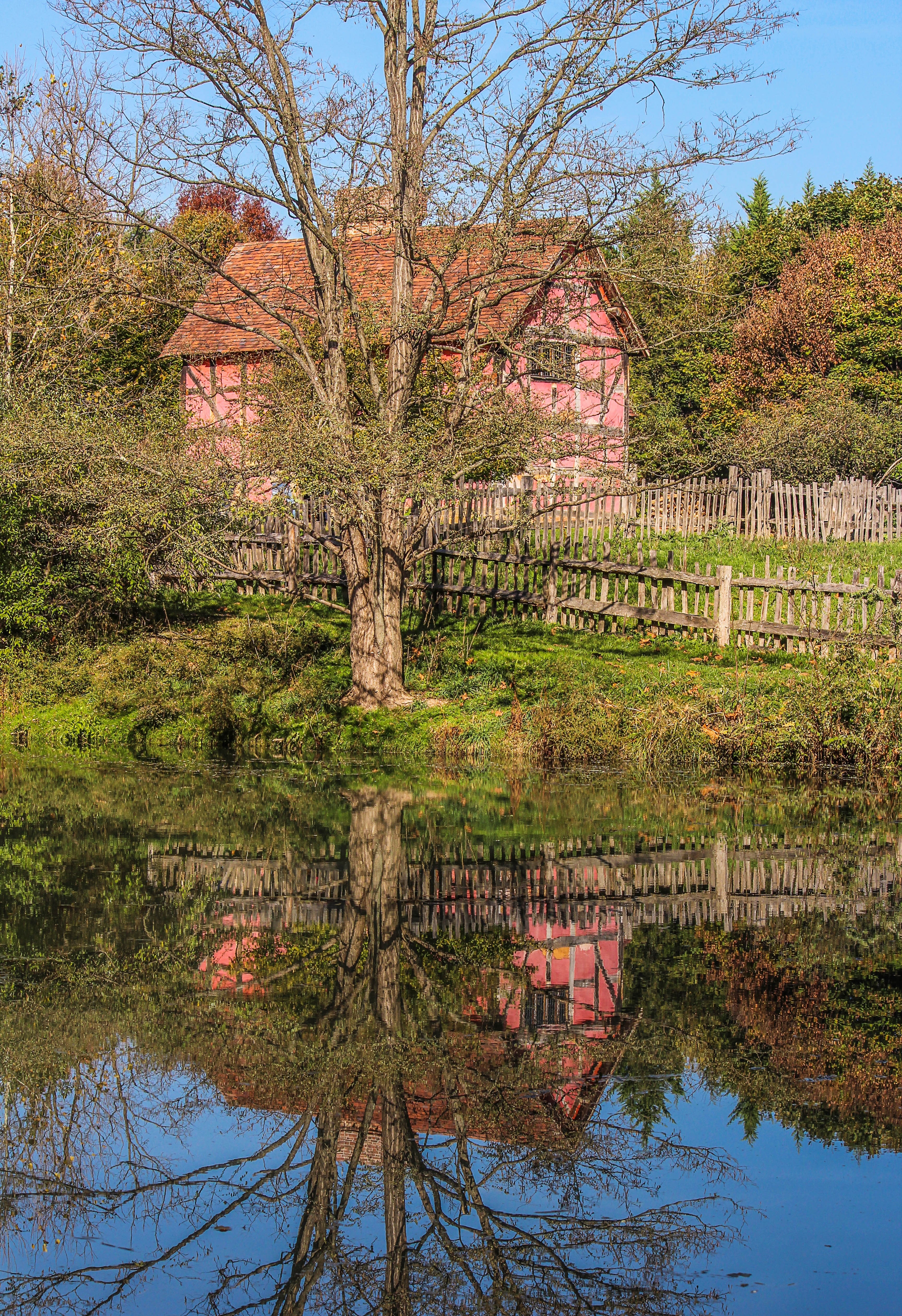 pink house near body of water during daytime