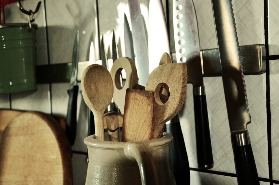 Kitchen Utensils, Knife, Wooden Spoon, indoors, no people preview