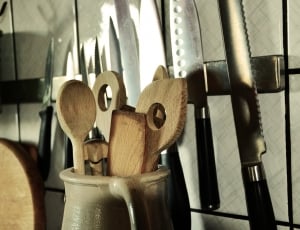 Kitchen Utensils, Knife, Wooden Spoon, indoors, no people thumbnail