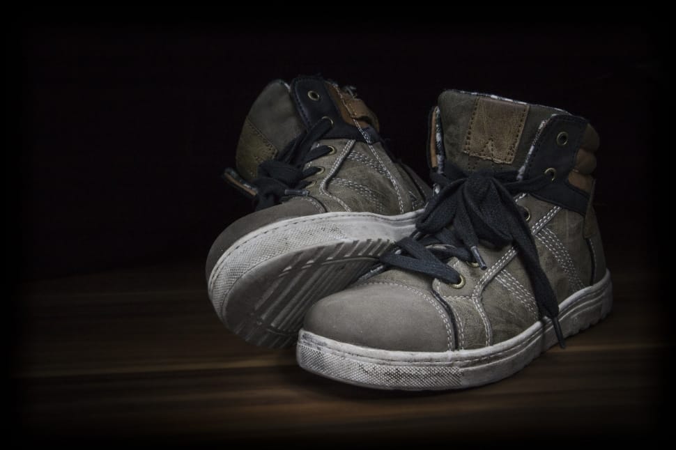 grey and brown high tops sneakers preview