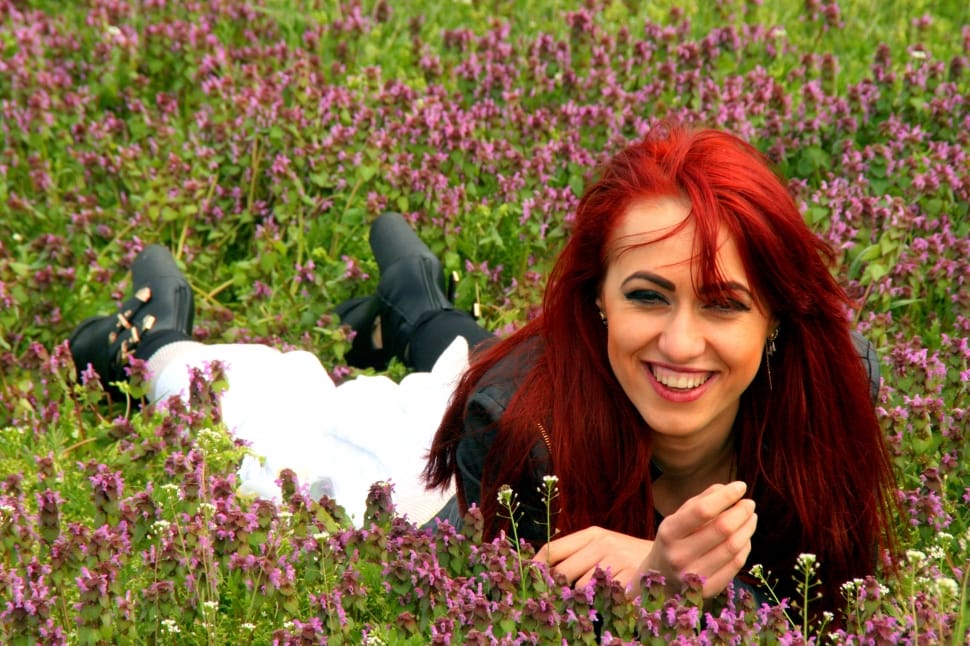 Flowers, Girl, Grass, Portrait, redhead, only women preview