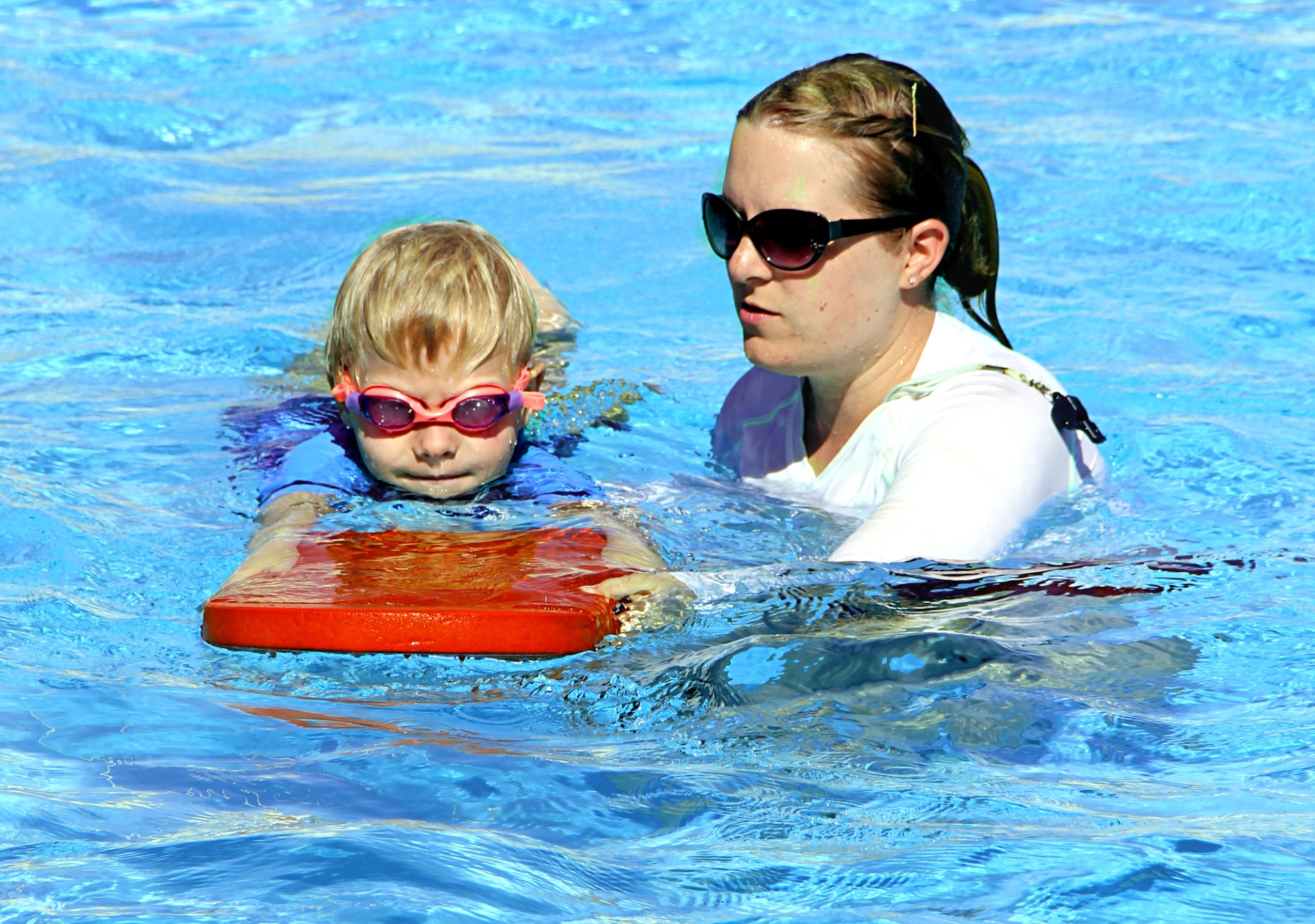 Boy, Water, Swimming, Lesson, two people, child