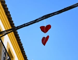 Hearts, Red, Two, Heart, Cable, heart shape, low angle view thumbnail