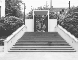 grayscale photo of outdoor concrete staircase thumbnail