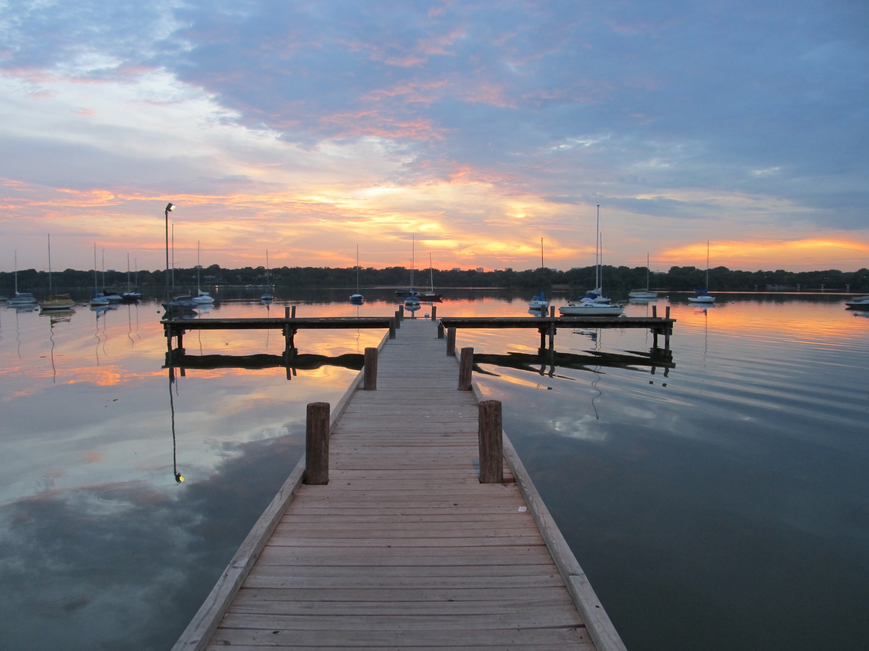 Lake, Dock, Sunset, Serene, Boats, Pier, sunset, reflection