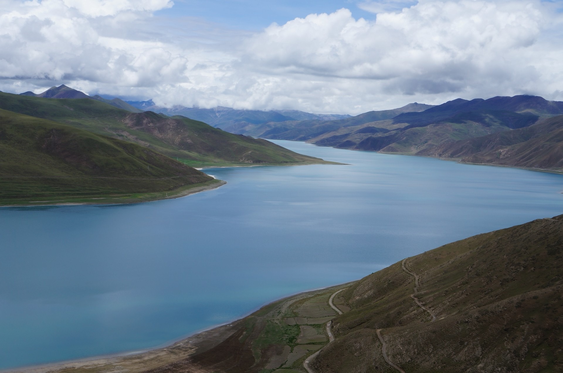 Yamdrok, Lake, Mountains, Blue, Tibet, mountain, sky