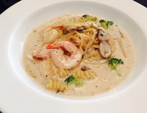 white and green pasta with shrimp cook food thumbnail