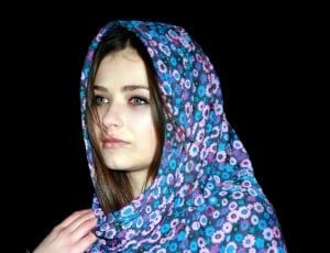 women's teal blue and pink floral hijab thumbnail