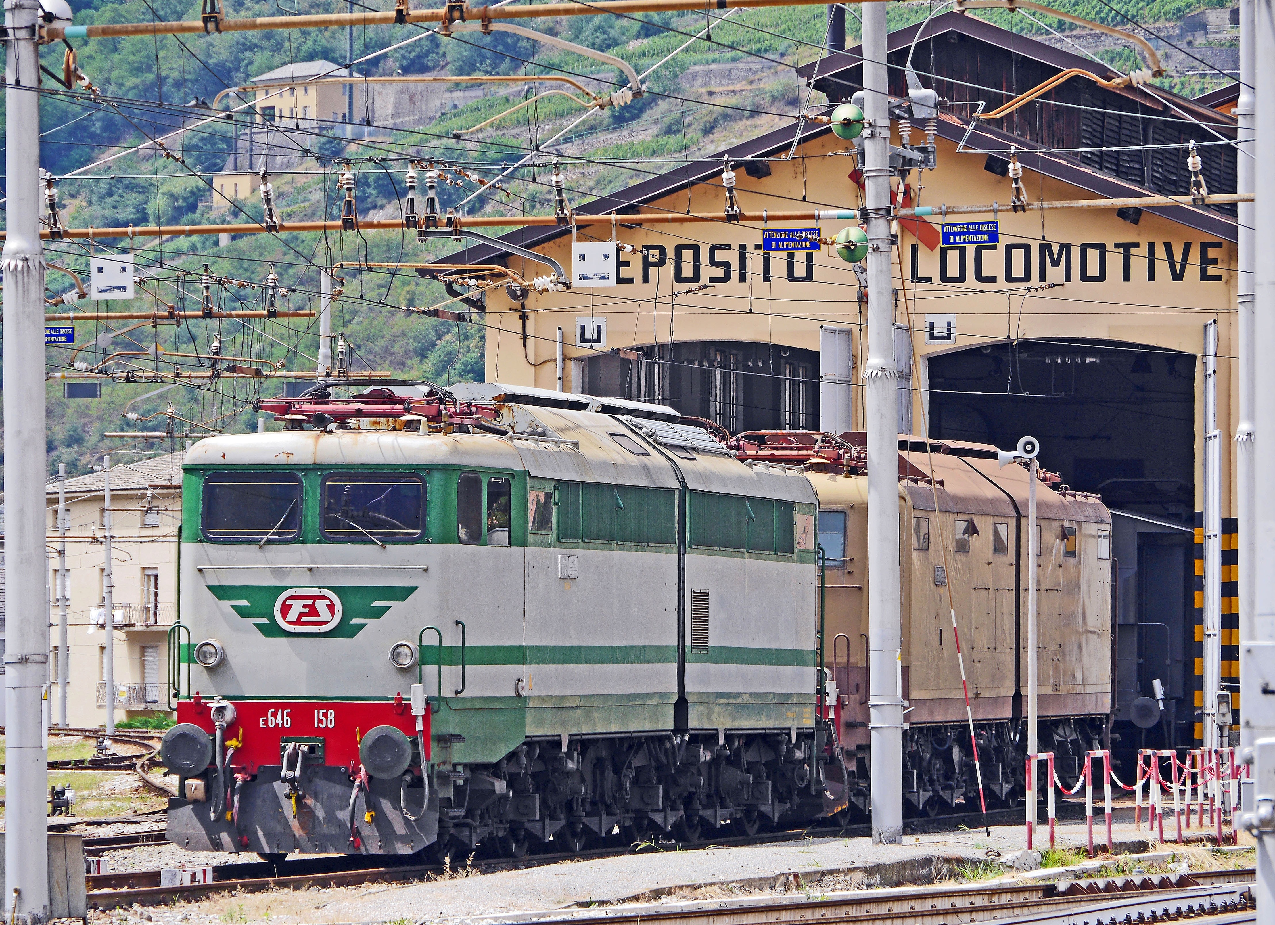 green and white freight train