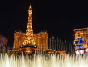 Las Vegas, Fountains, Paris, night, illuminated thumbnail