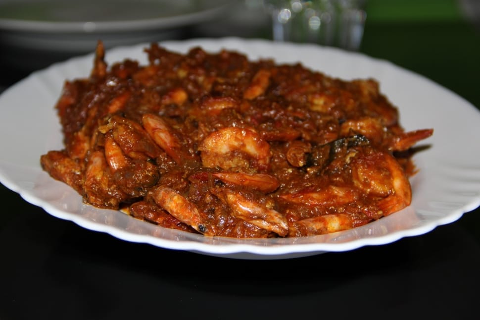 shrimp served on white ceramic plate preview