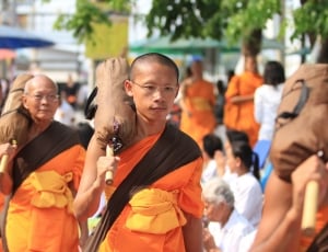 Buddhism, Monks, Buddhists, Orange, Walk, orange color, incidental people thumbnail