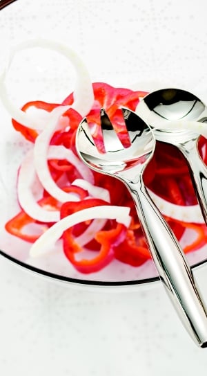 vegetable salad with two silver spoon in bowl thumbnail