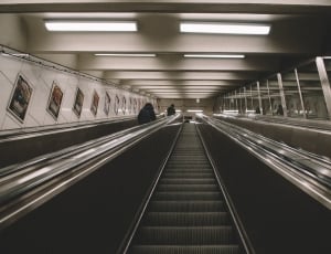 grayscale photo of escalator thumbnail