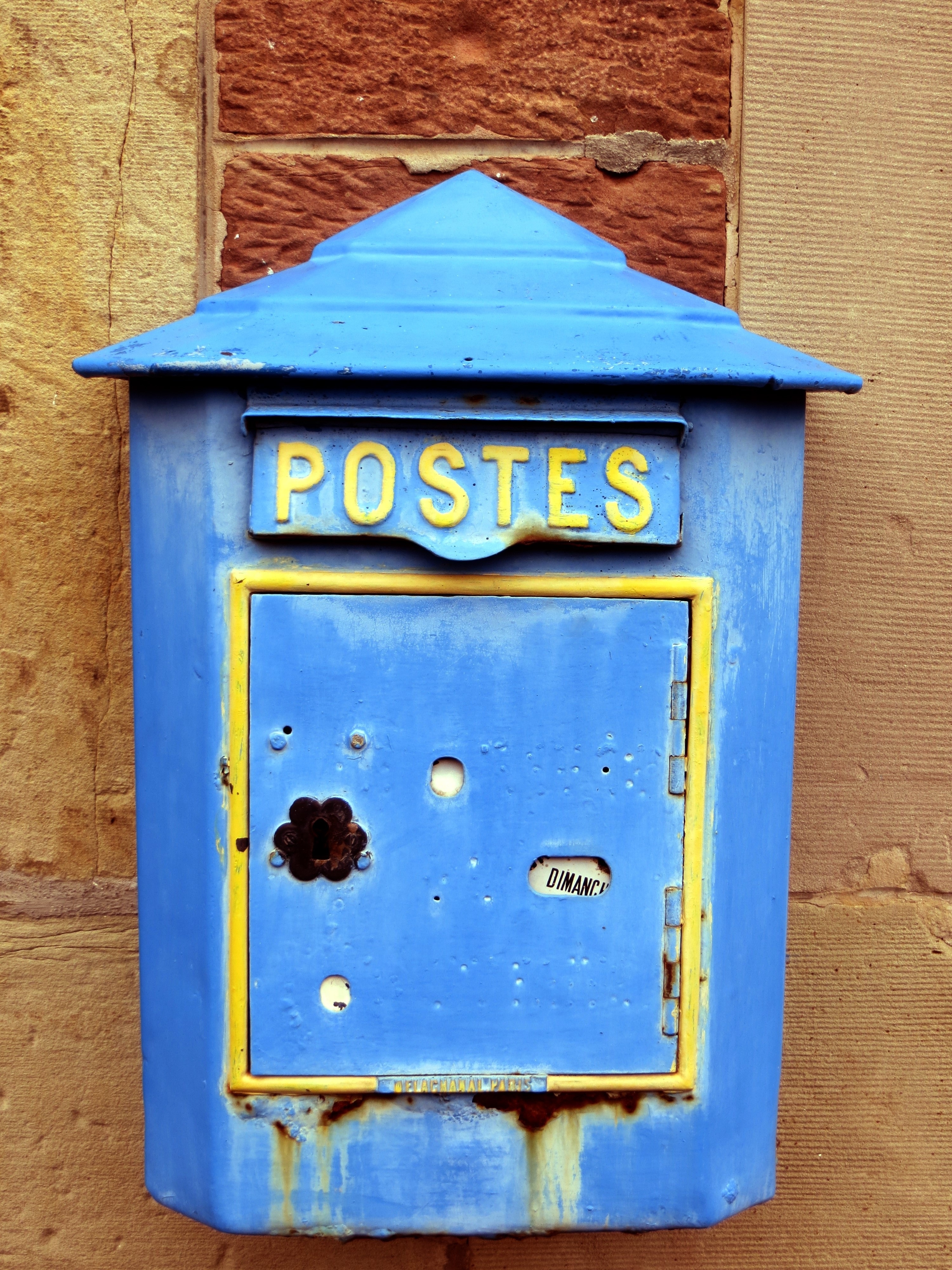 Blue, France, Old, Alsace, Mailbox, mail, mailbox