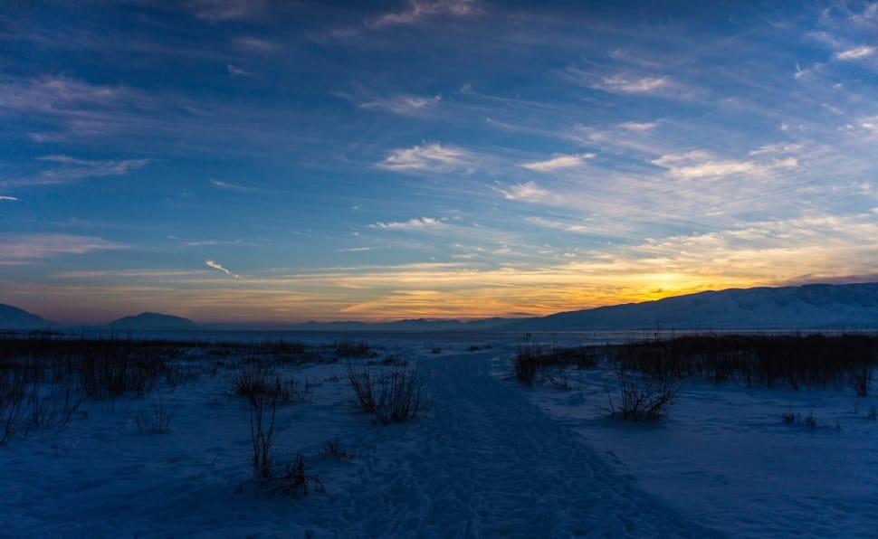snow, winter, cold, mountain, sunset, cold temperature preview