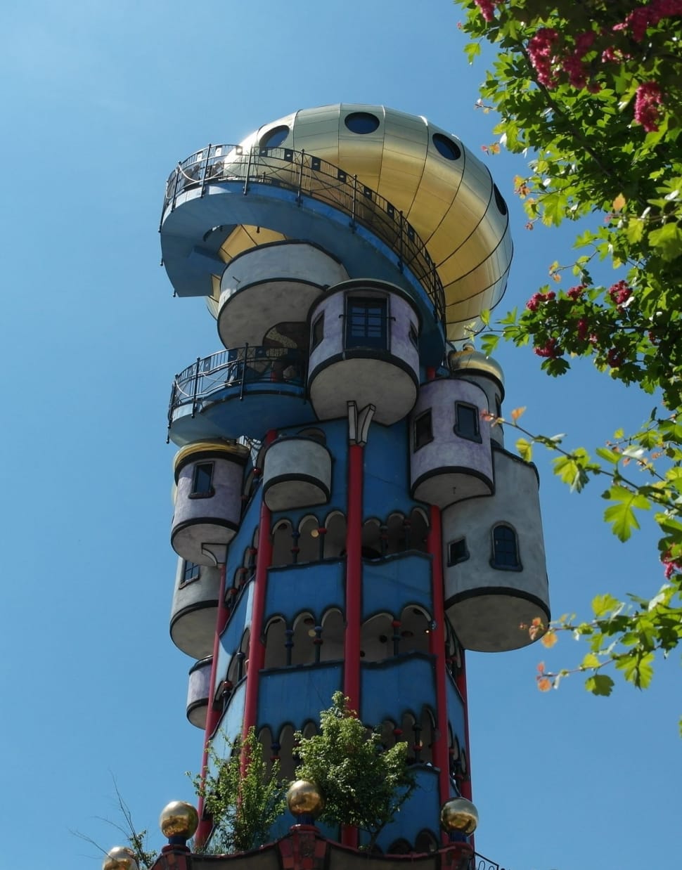 blue and gray cylindrical building preview