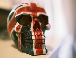 United Kingdom flag themed skull figurine thumbnail