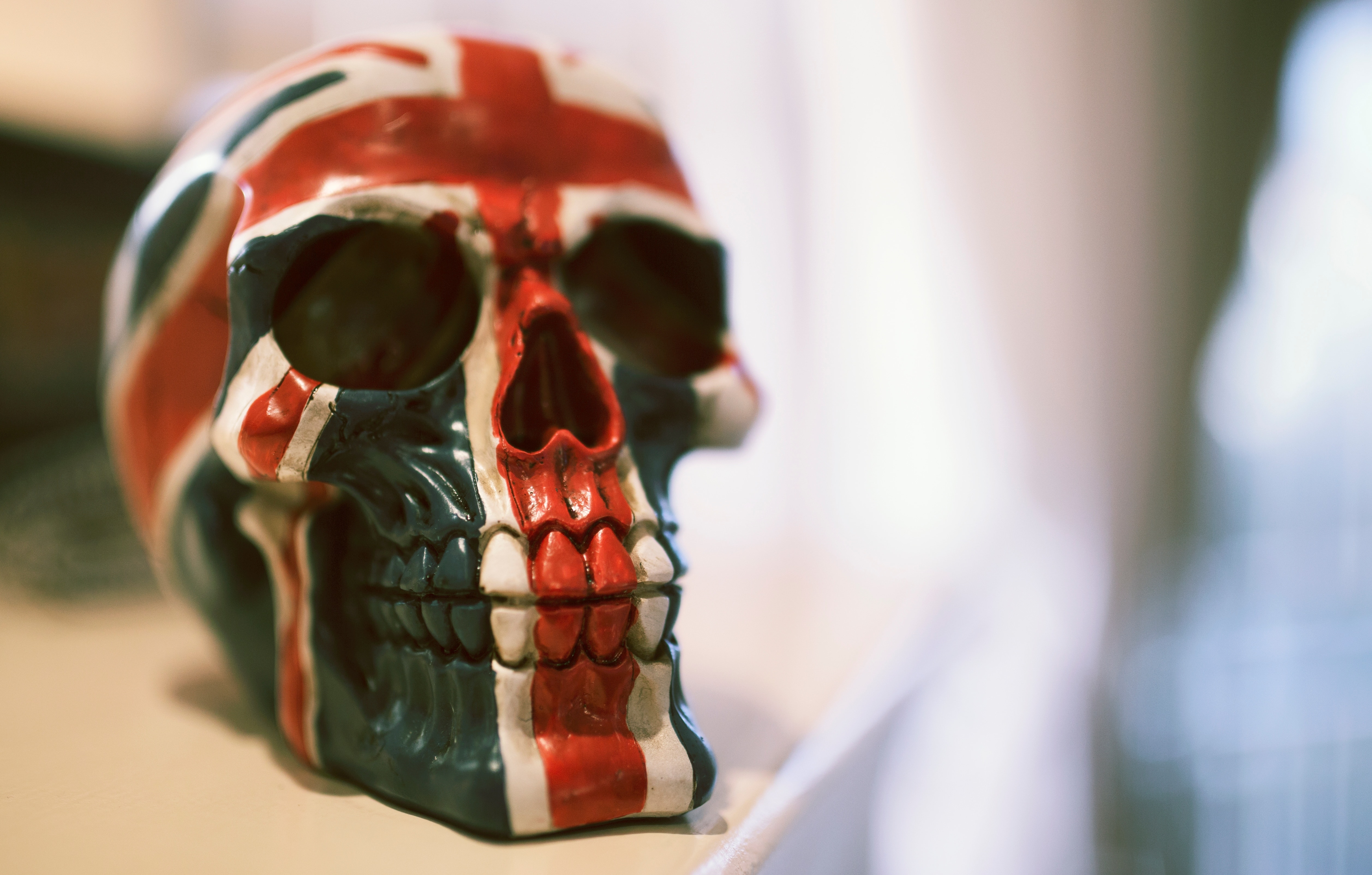 United Kingdom flag themed skull figurine