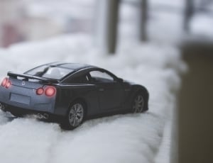 black nissan skyline gtr-r35 scale model on snow thumbnail