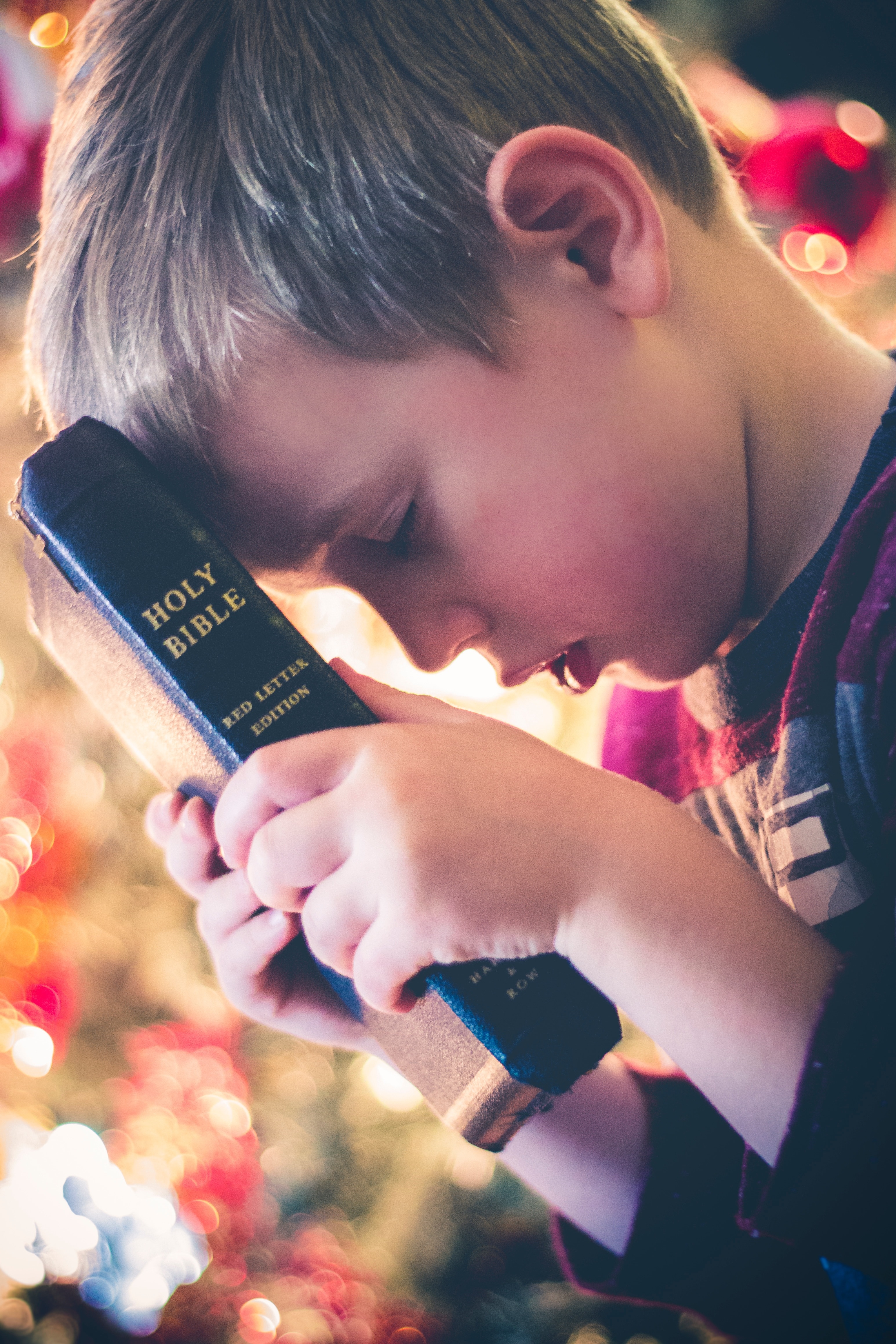 boy holding Holy Bible