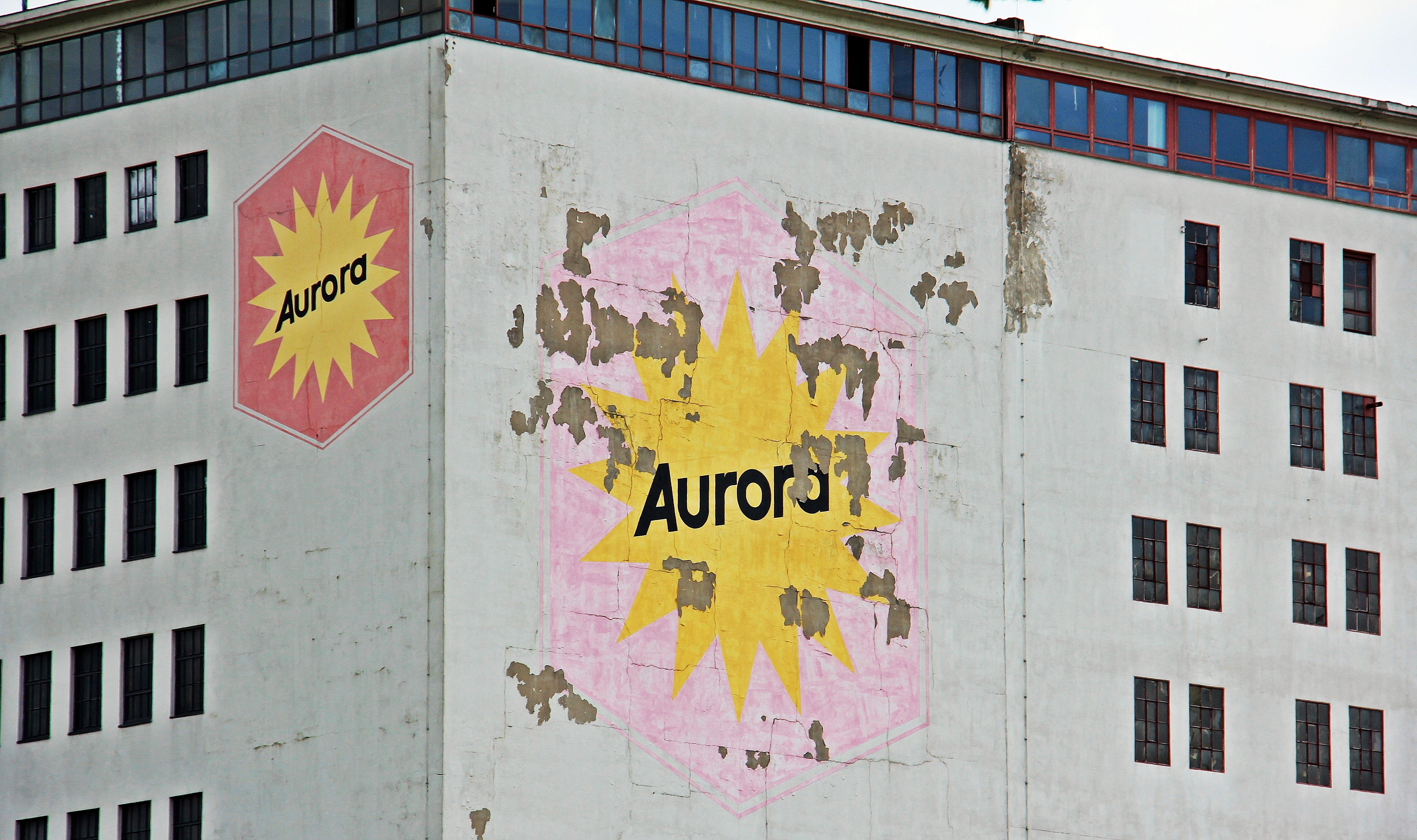 pink yellow and gray aurora octagon graffiti