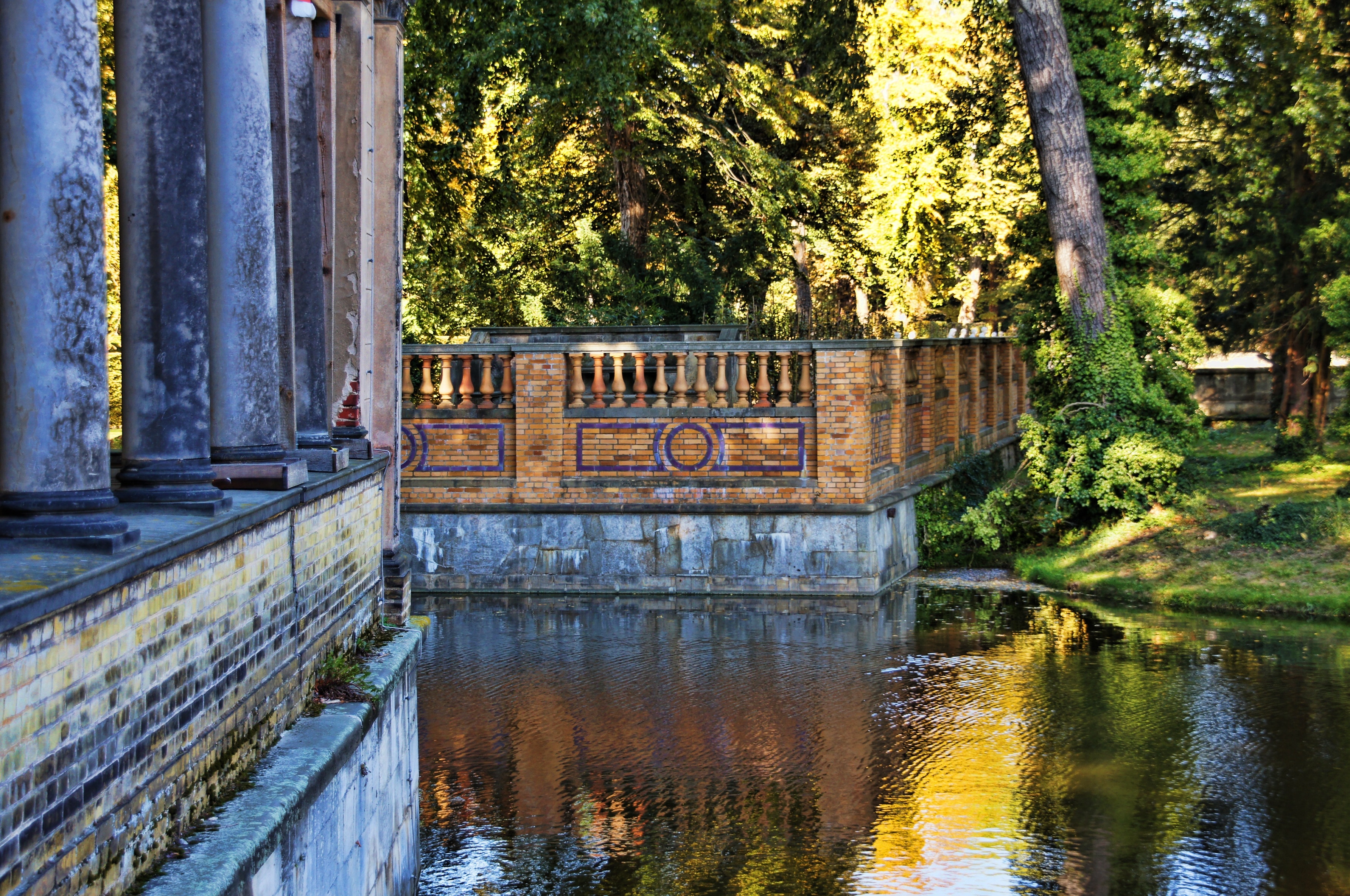Columnar, Park Sanssouci, Water, Railing, reflection, water
