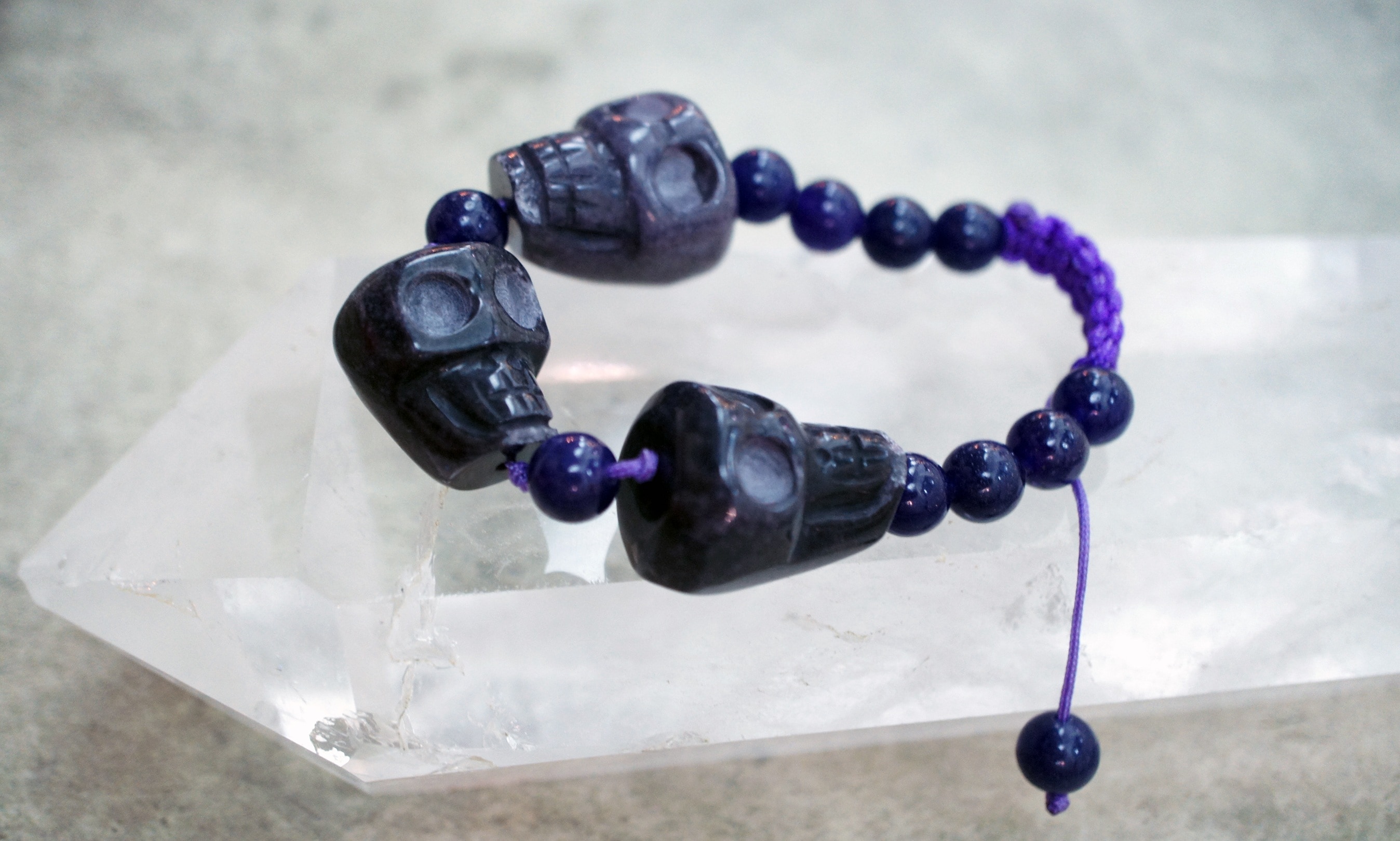 blue and black skull beaded bracelet