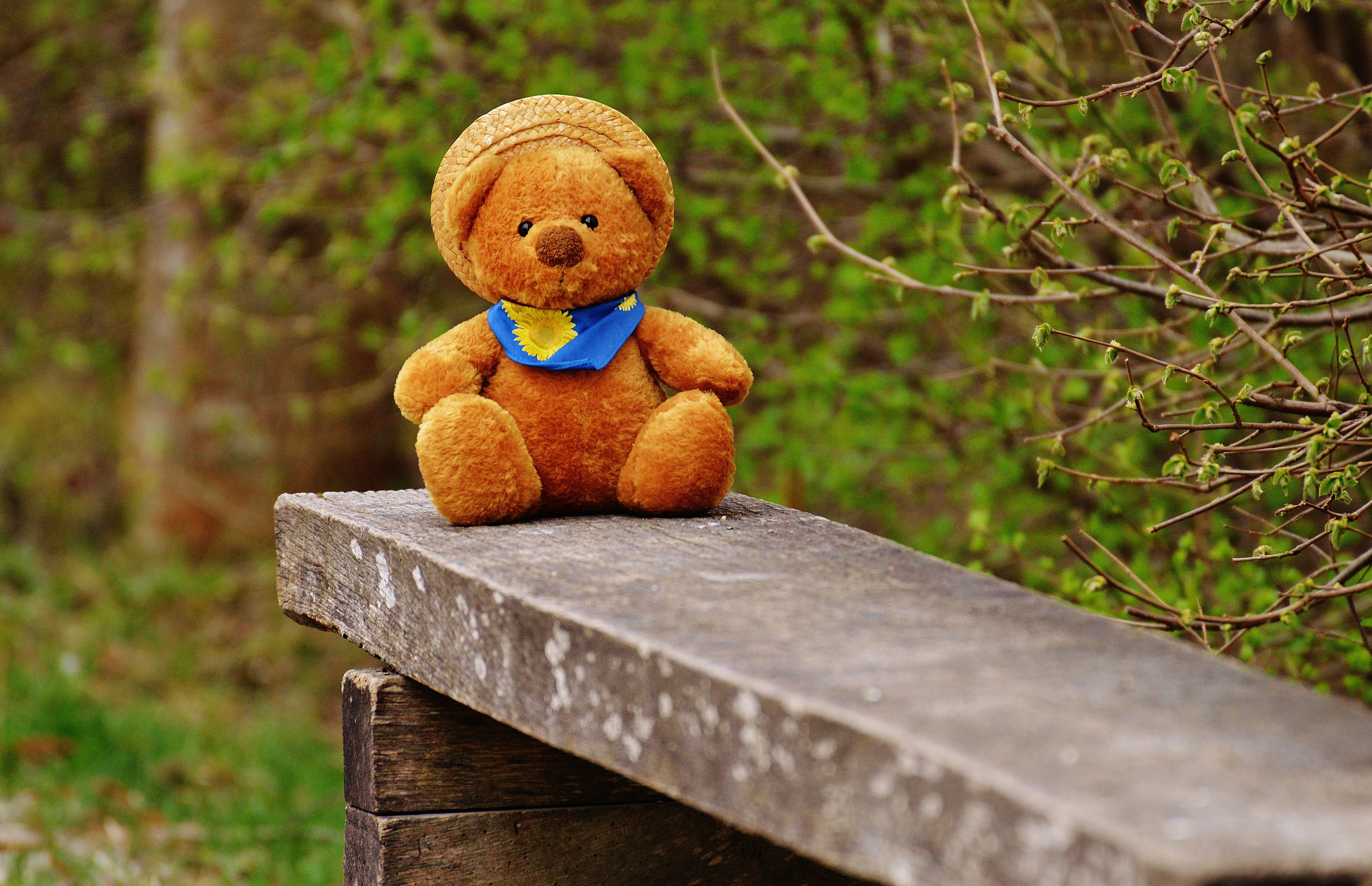 blue and yellow handkerchief bear plush toy
