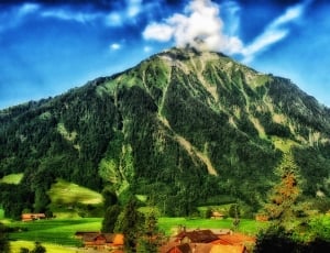 Houses, Village, Switzerland, Niesen, cloud - sky, mountain thumbnail