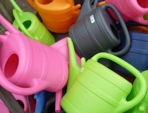 Watering Cans, Plastic, Colorful, plastic, environment thumbnail