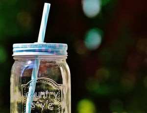 clear country style glass mason jar with straw thumbnail