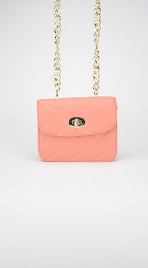 gold quilted pink leather bag thumbnail